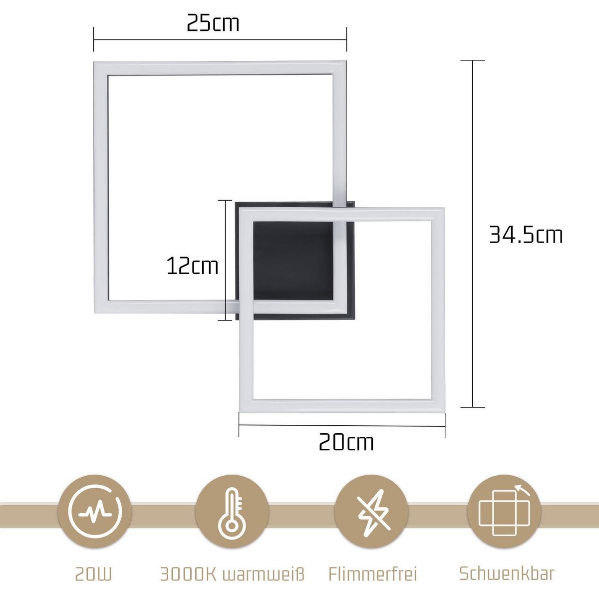 LED-DECKENLEUCHTE Lounder 34.5/34.5/6.7cm - Schwarz, Kunststoff (34.5/34.5/6.7cm) - Nettlife