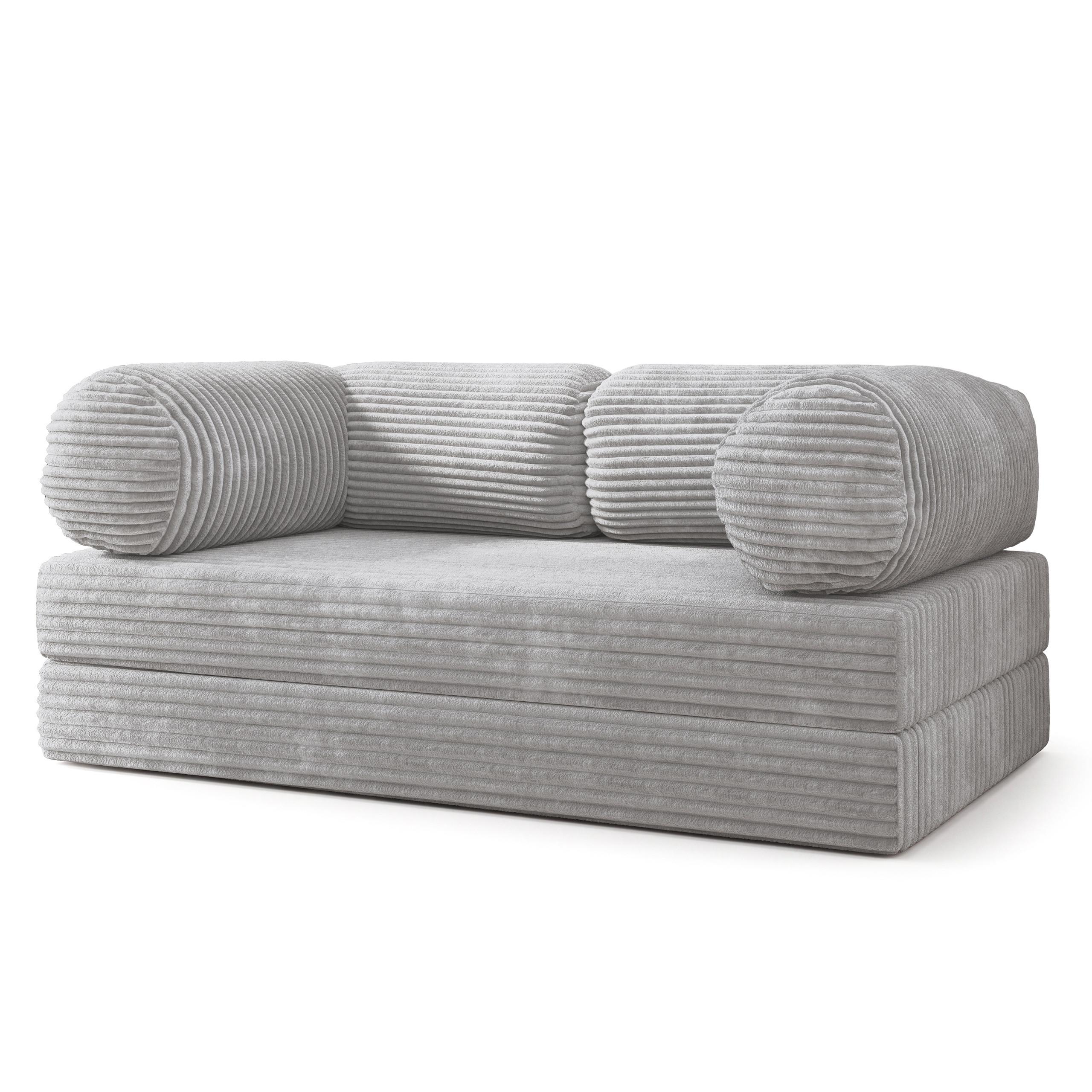 BETTSOFA ALVIO aus Schaumstoff Kordstoff Hellgrau Schlaffunktion - Grau, Textil (170/68/80cm) - MASSENO