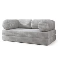 BETTSOFA ALVIO aus Schaumstoff Kordstoff Hellgrau Schlaffunktion - Grau, Textil (170/68/80cm) - MASSENO