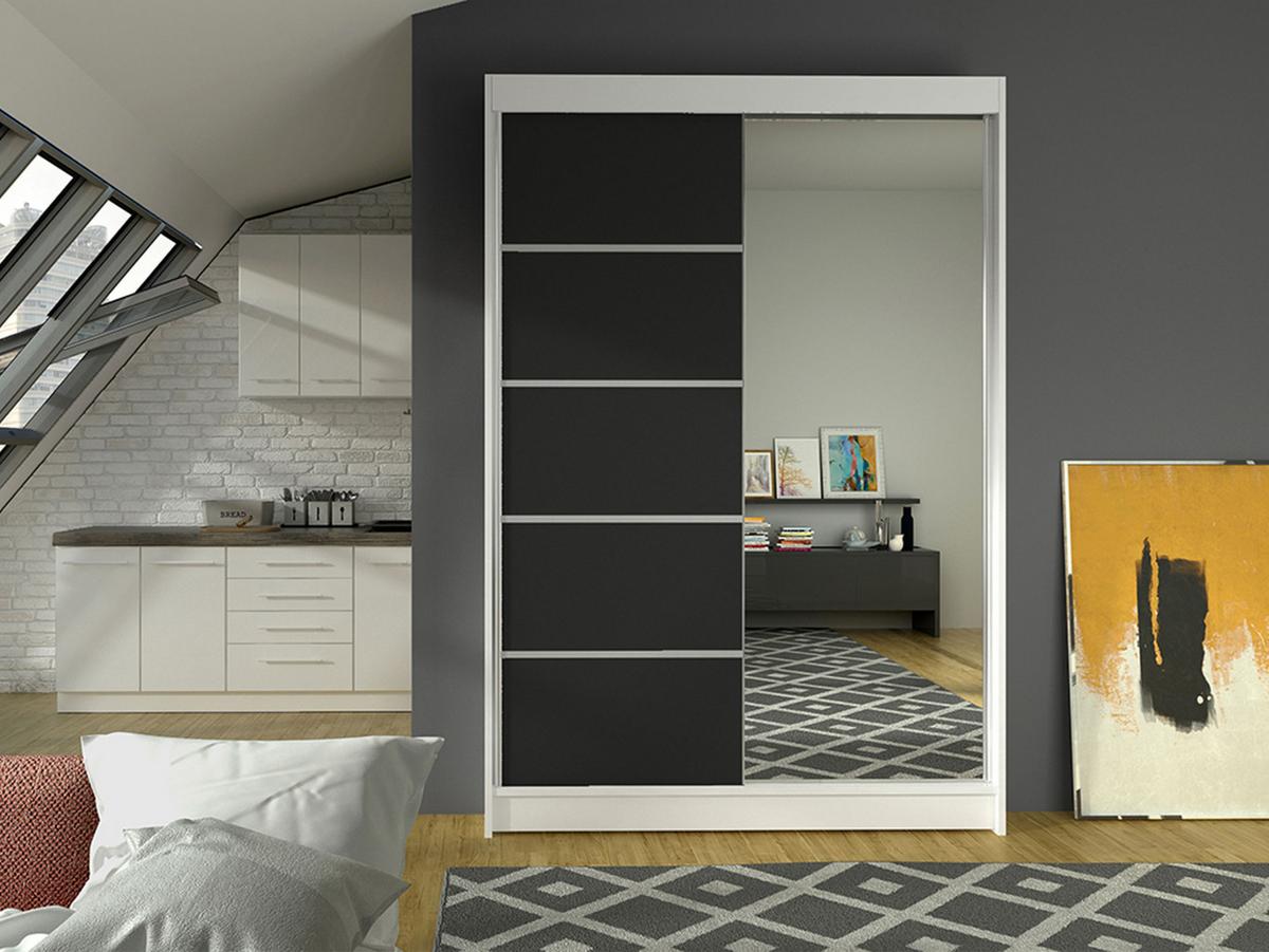 SCHWEBETÜRENSCHRANK Lino III - Schwarz/Weiß, Holzwerkstoff/Metall (120/200/58cm) - MIRJAN24