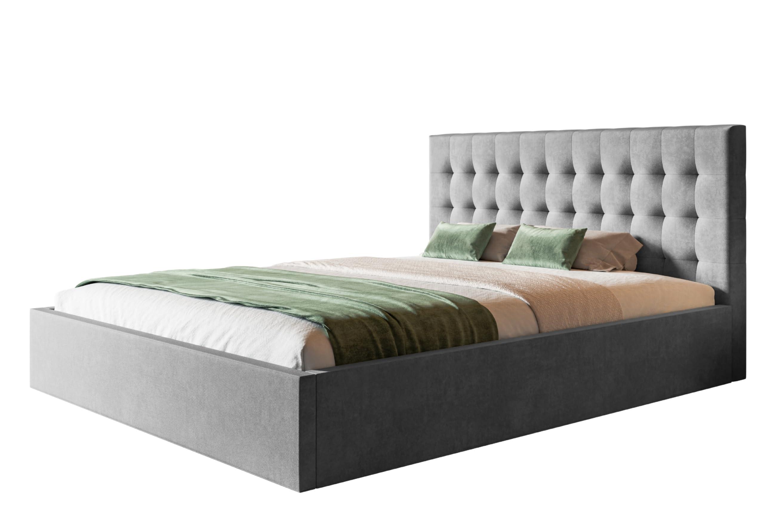 BETT 90x200 - Polsterbett mit Bettkasten und Metallrahmen - Modern Betten - Weicher Jasminstoff - Kollektion Rio, grau - Grau, Holz/Textil (90/200cm) - Alpi-Möbel