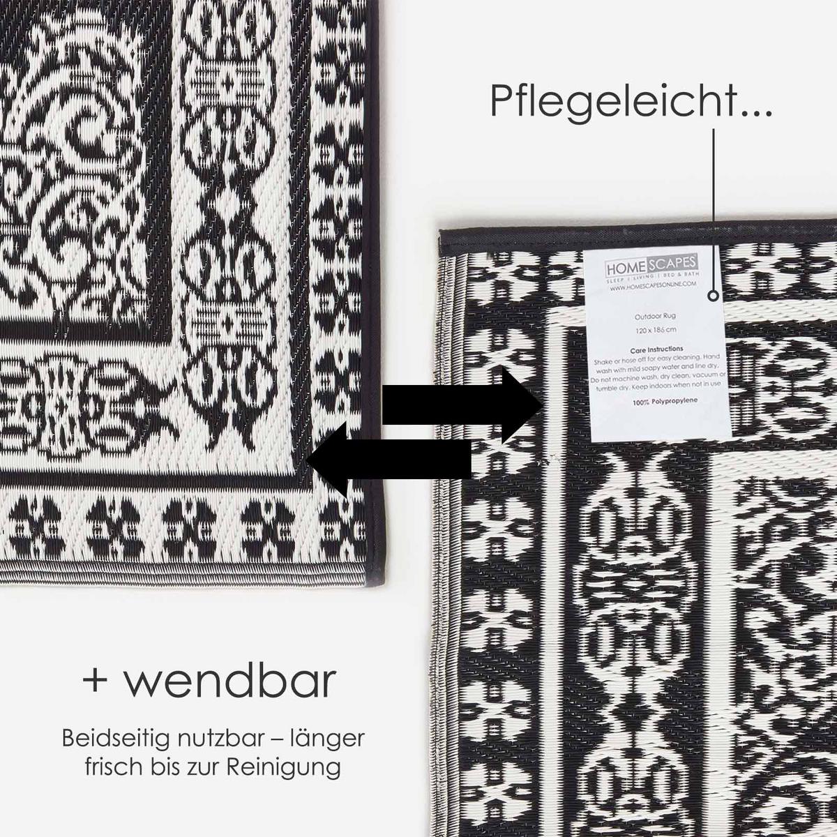 OUTDOORTEPPICH Orientalisch gemustert 120/186 cm - Schwarz/Weiß, Kunststoff (120/186cm) - Homescapes