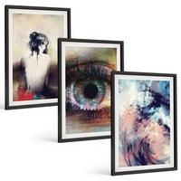 BILDER SET 3er Set - 40x60 cm Schwarzer Rahmen - Porträt einer Frau mit abstrakten Emotionen - Schwarz, Kunststoff (40/60cm) - TULUP