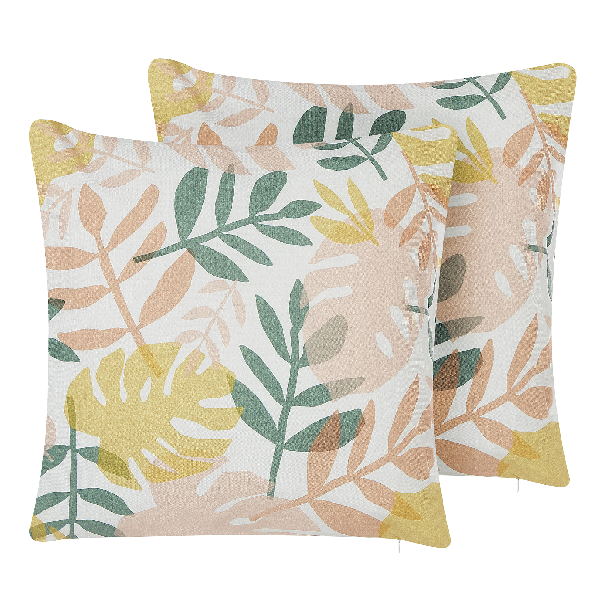 GARTENKISSEN 2er-Set Blättermotiv bunt 45/45 cm Tegea - Multicolor/Weiß, Textil (45/45cm) - Beliani