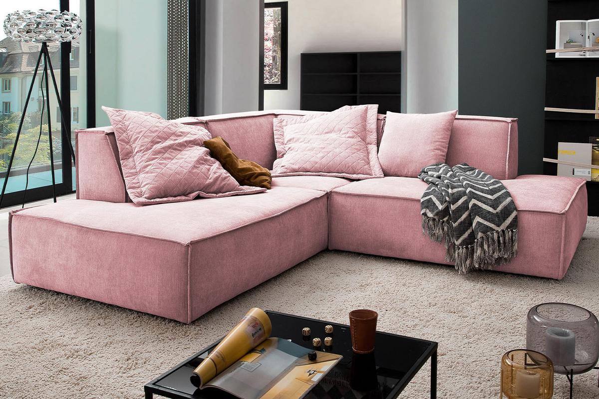 ECKSOFA SAMU Pink Webstoff - Schwarz/Rosa, Textil (226/224cm) - KAWOLA