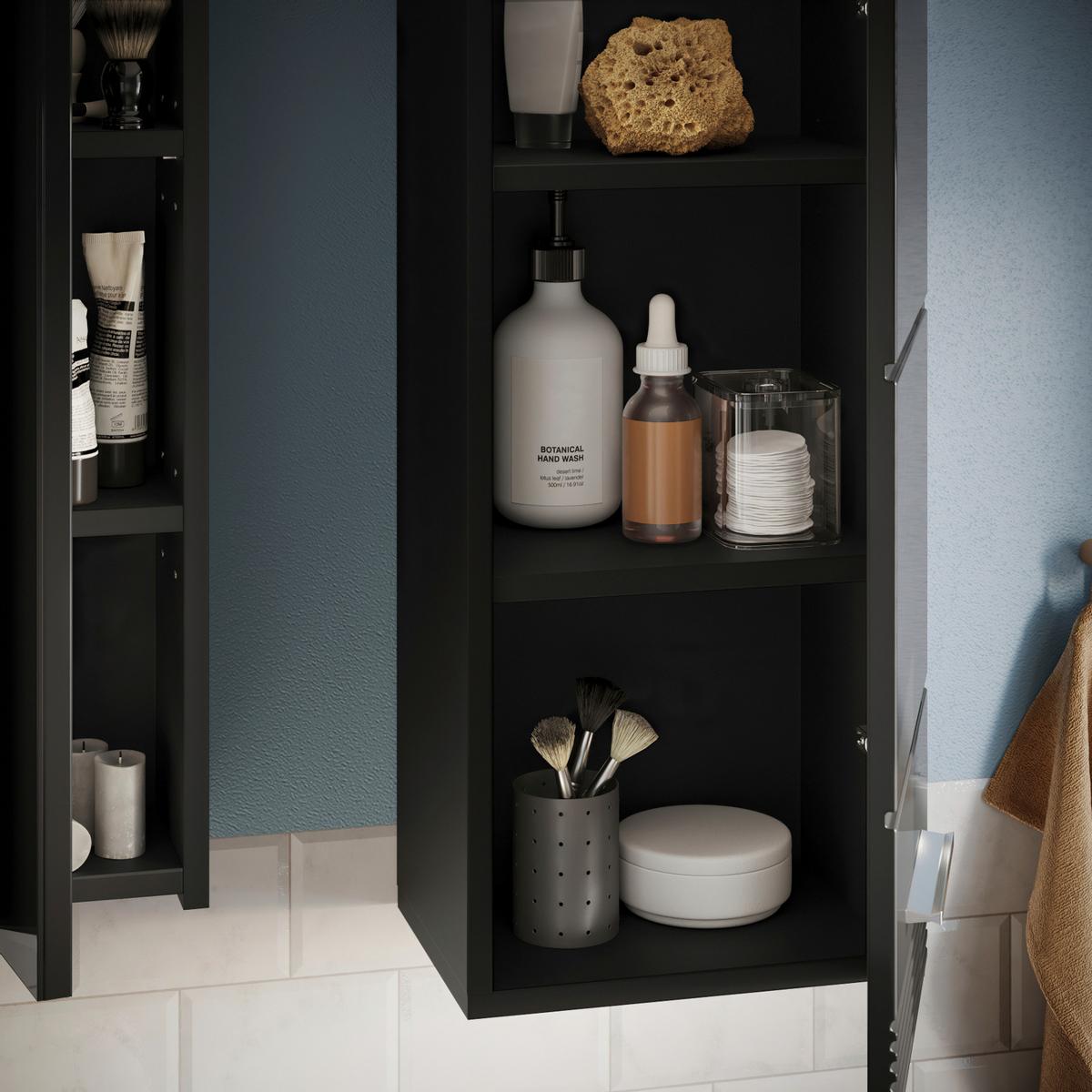 HÄNGESCHRANK schwarz Hochglanz 30 cm, Badschrank glänzend - Schwarz Hochglanz/Silberfarben, Holzwerkstoff/Kunststoff (30/77/23cm) - Inn.Furn