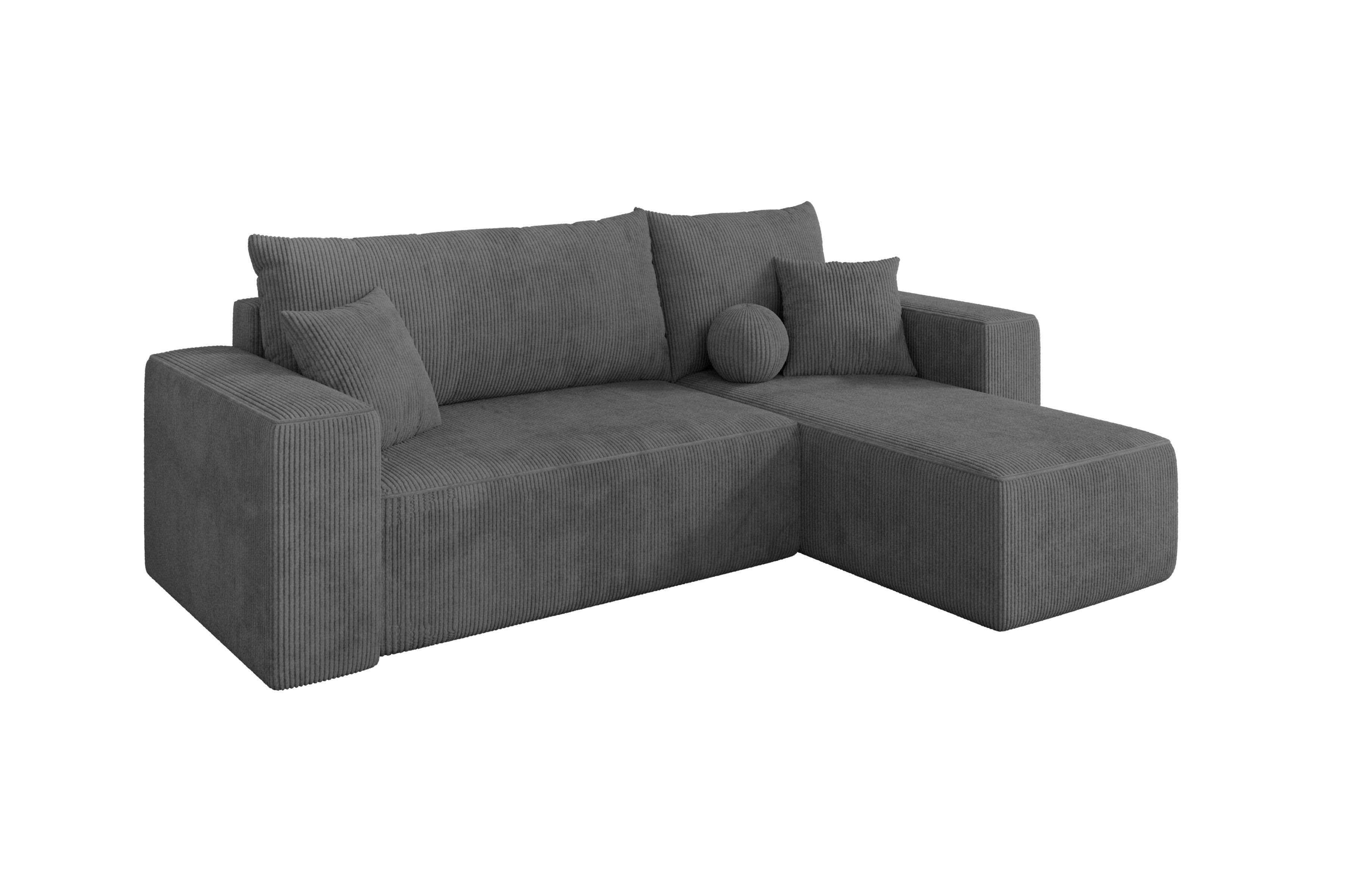 ECKSOFA mit Schlaffunktion Ottomane Rechts SENO-L 249x139x85 Dunkelgrau Cord - Dunkelgrau/Schwarz, Holzwerkstoff/Kunststoff (249/139cm) - ALTDECOR