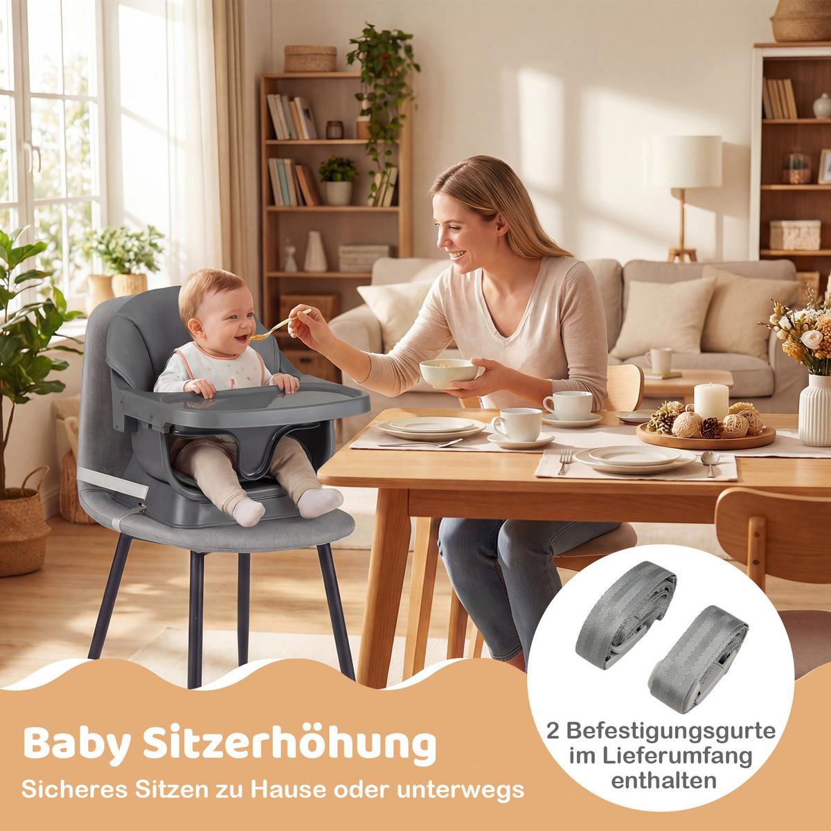 KINDERHOCHSTUHL mit Sitzerhöhung dunkelgrau - Dunkelgrau, Kunststoff (64/95/64cm) - COSTWAY