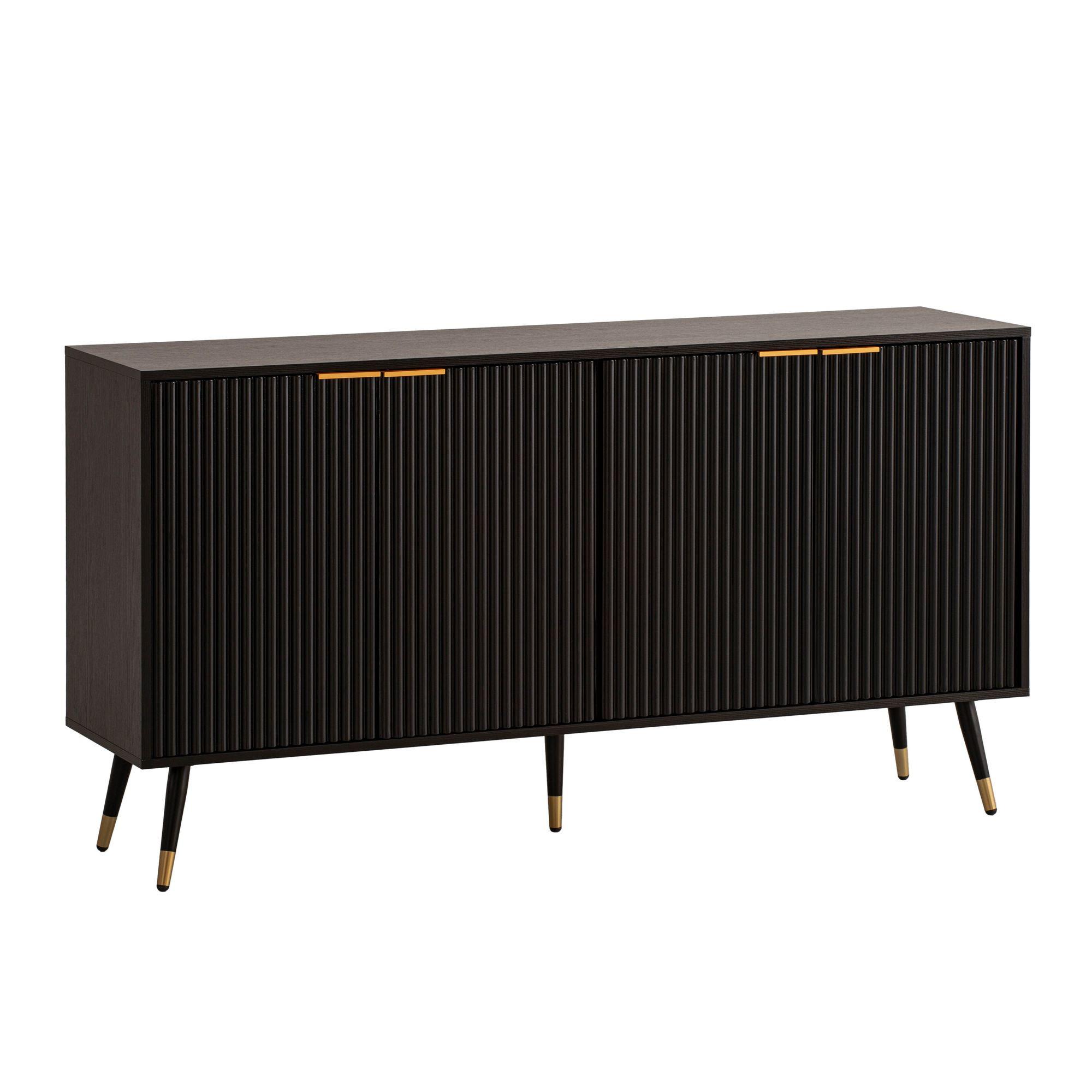 SIDEBOARD – Schwarz/Eiche-Dekor, 150x81x39 cm, mit Türen, Metallbeine - Goldfarben/Schwarz, Holzwerkstoff/Metall (150/81/39cm) - KADIMA DESIGN