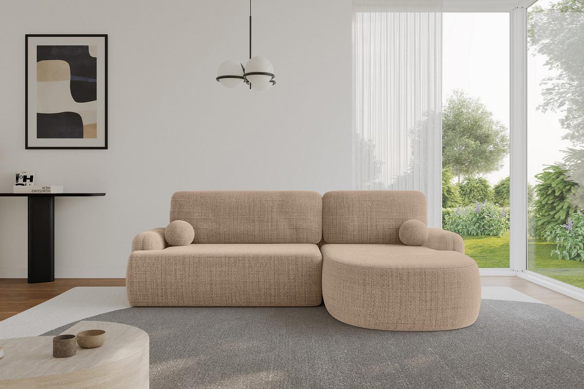 ECKSOFA mit Schlaffunktion und Bettkasten LIRA-L - 264x172x89 Dunkelbeige - Sahara, Holzwerkstoff/Textil (172/264cm) - ALTDECOR