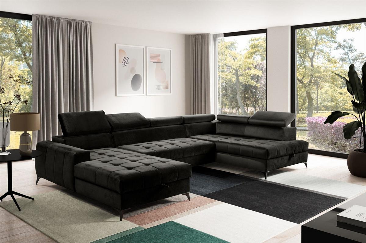 WOHNLANDSCHAFT Agnesa In Salvador - Schwarz, Holzwerkstoff/Textil (345/95/200cm) - Fun Möbel