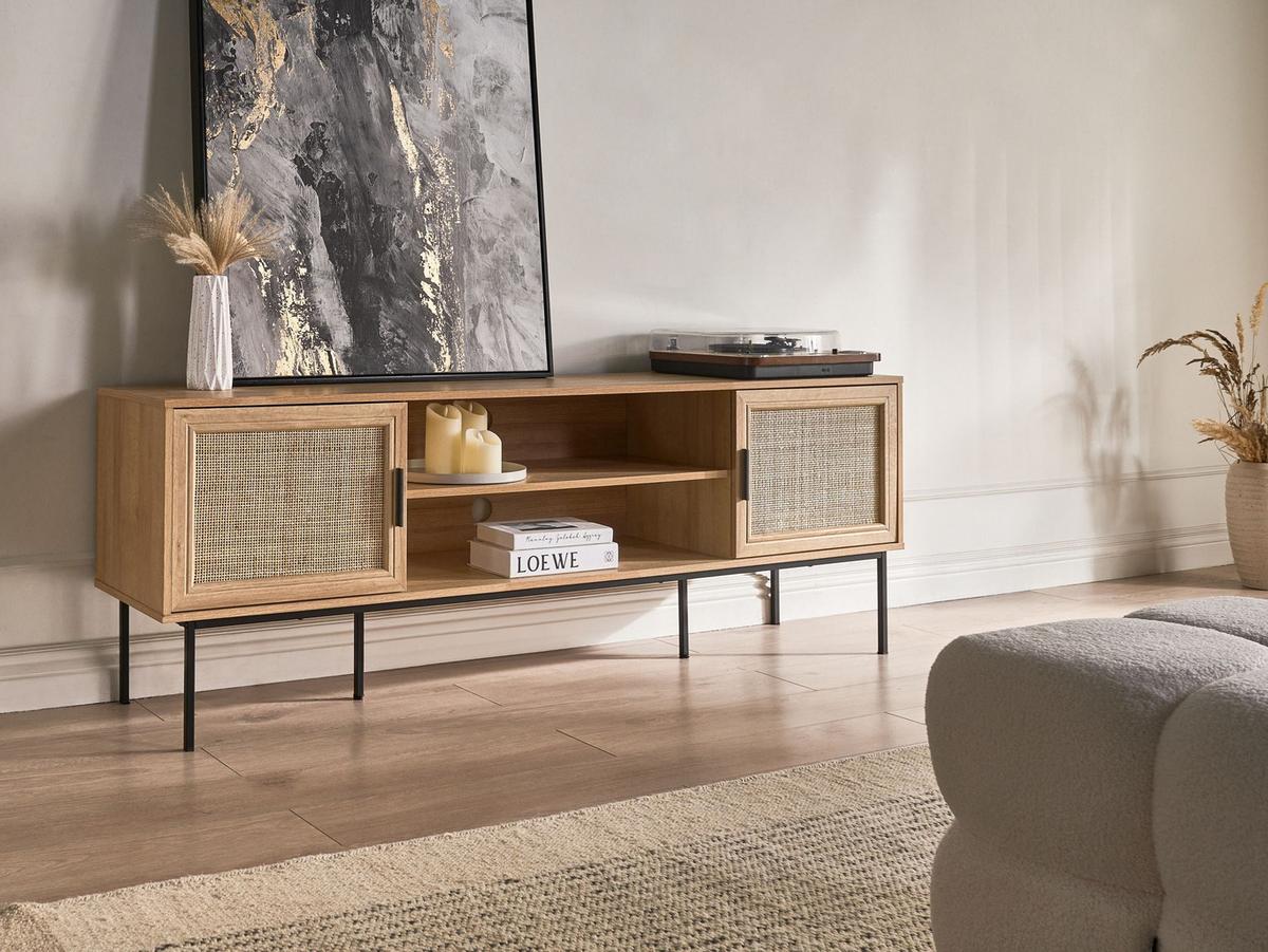 TV-MÖBEL Rattan Hellbraun Pasco - Schwarz/Braun, Holzwerkstoff (180/63/40cm) - Beliani