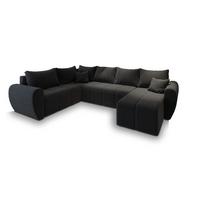 WOHNLANDSCHAFT MADISON XL L-S Schwarz Dünner Stoff mit Schlaffunktion - Schwarz, Holz/Kunststoff (303/82/208cm) - MASSENO
