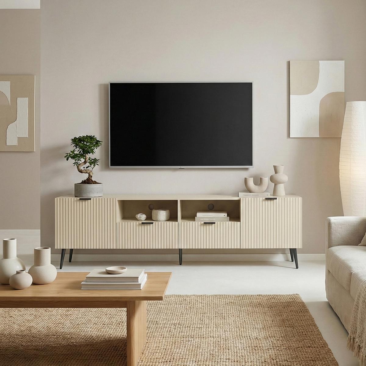 FERNSEHSCHRANK Nand - Sandfarben, Holzwerkstoff/Metall (40/51/180cm) - [en.casa]