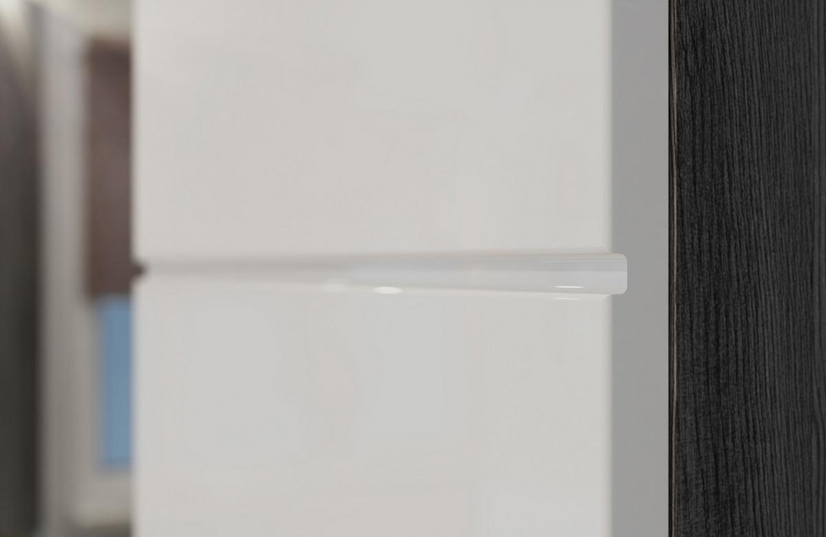HOCHSCHRANK weiß Hochglanz, grau 35 cm, Badschrank mit 6 Fächern - Weiß Hochglanz/Silberfarben, Holzwerkstoff/Kunststoff (35/191/31cm) - Inn.Furn