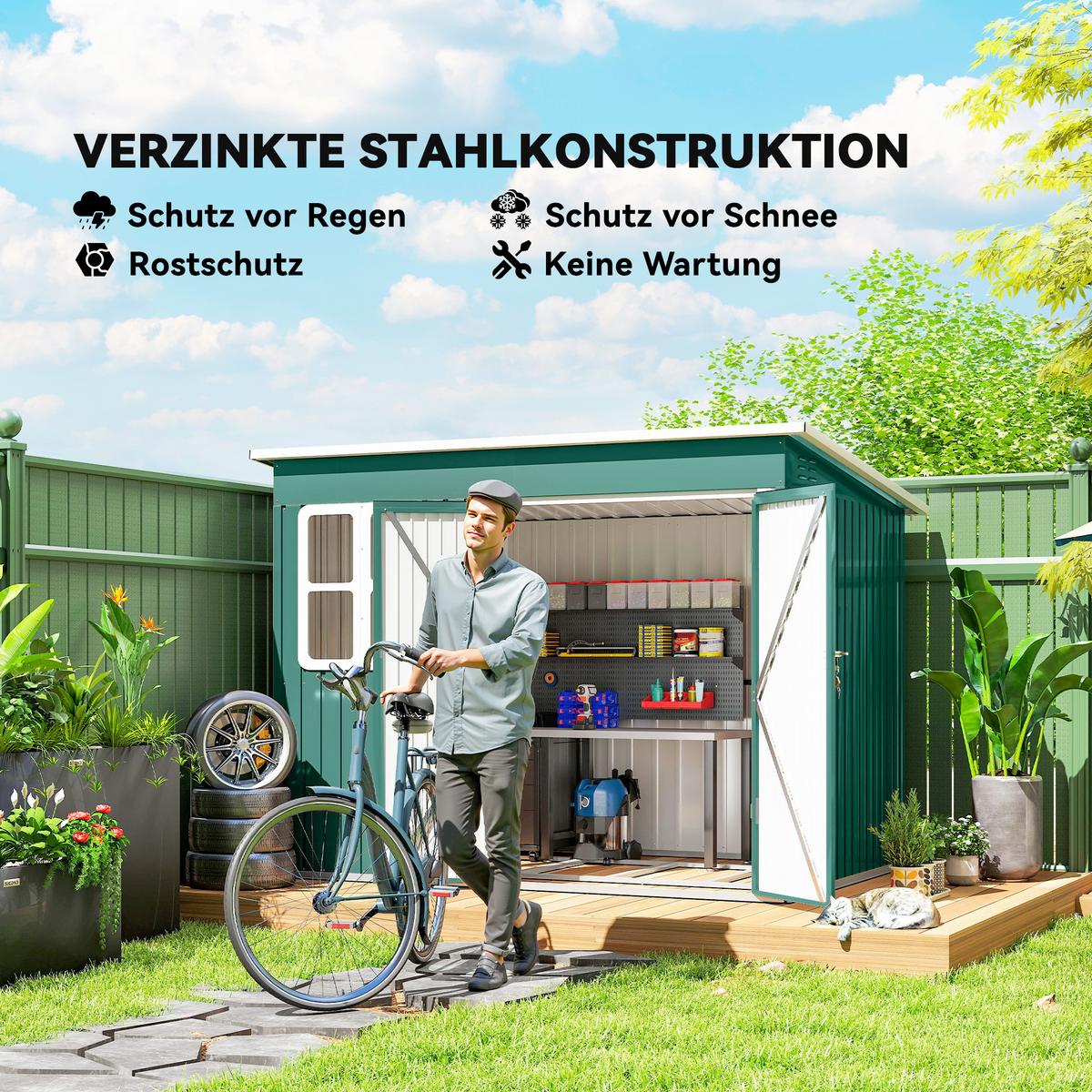 GARTENSCHUPPEN Verzinkter Stahl Grün - Grün, Metall (177/190/260cm) - Outsunny