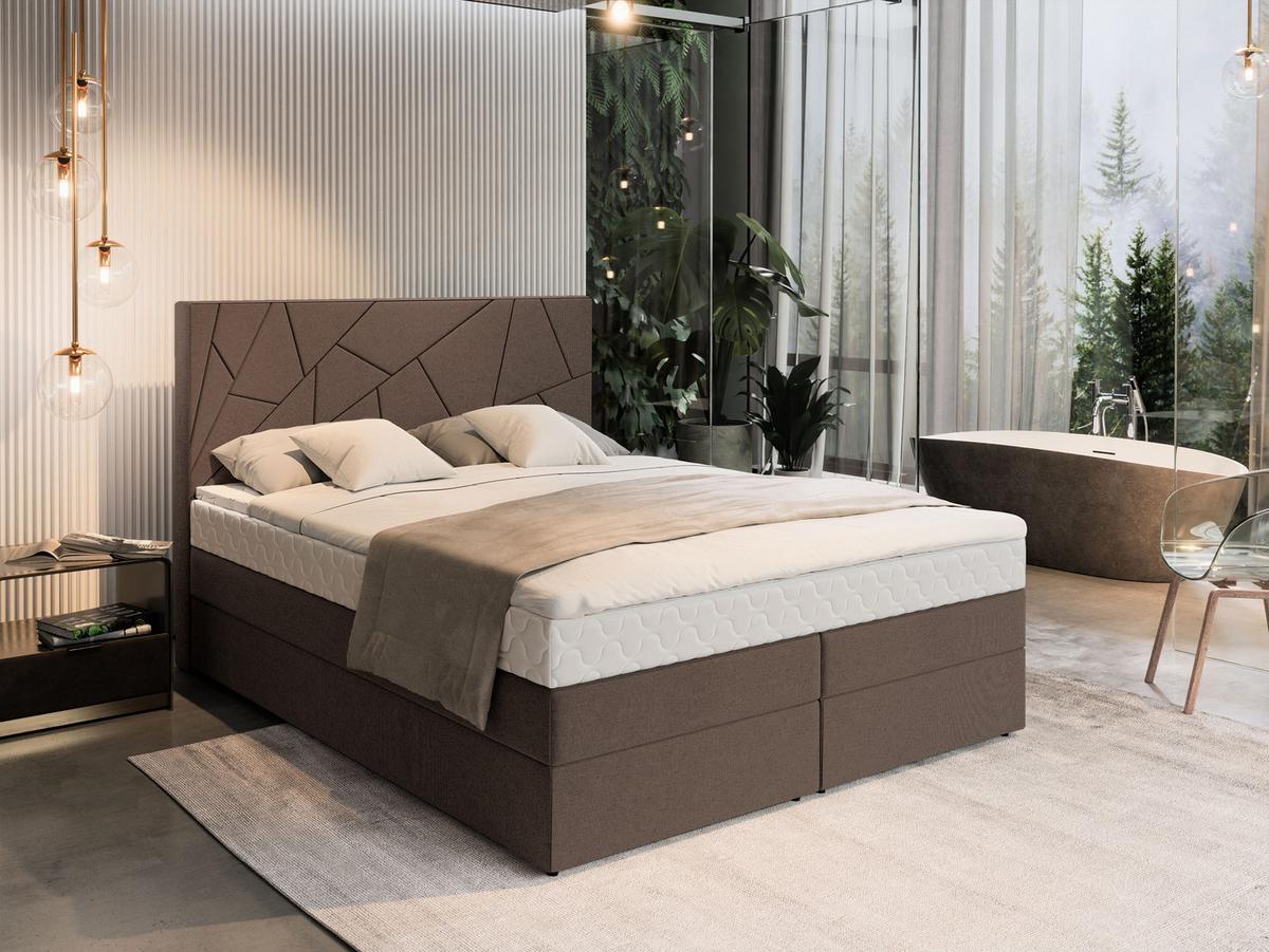 BOXBETT TRANI 180x200 cm mit Matratze und Topper - Braun - Braun, Holz (180/200cm) - MASSENO