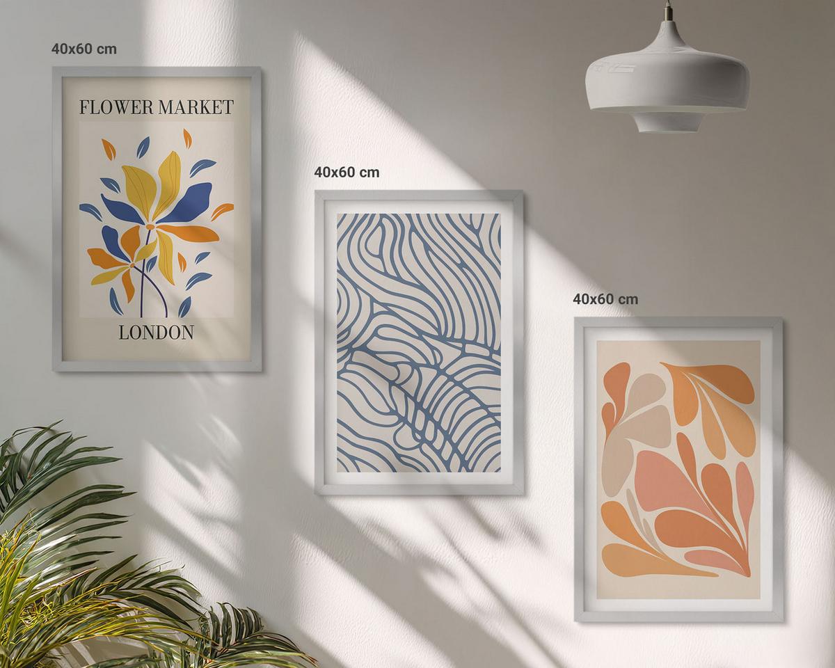 BILDER SET 3er Set - 40x60 cm Silberner Rahmen - Moderne abstrakte Blumen - Silberfarben, Kunststoff (40/60cm) - TULUP