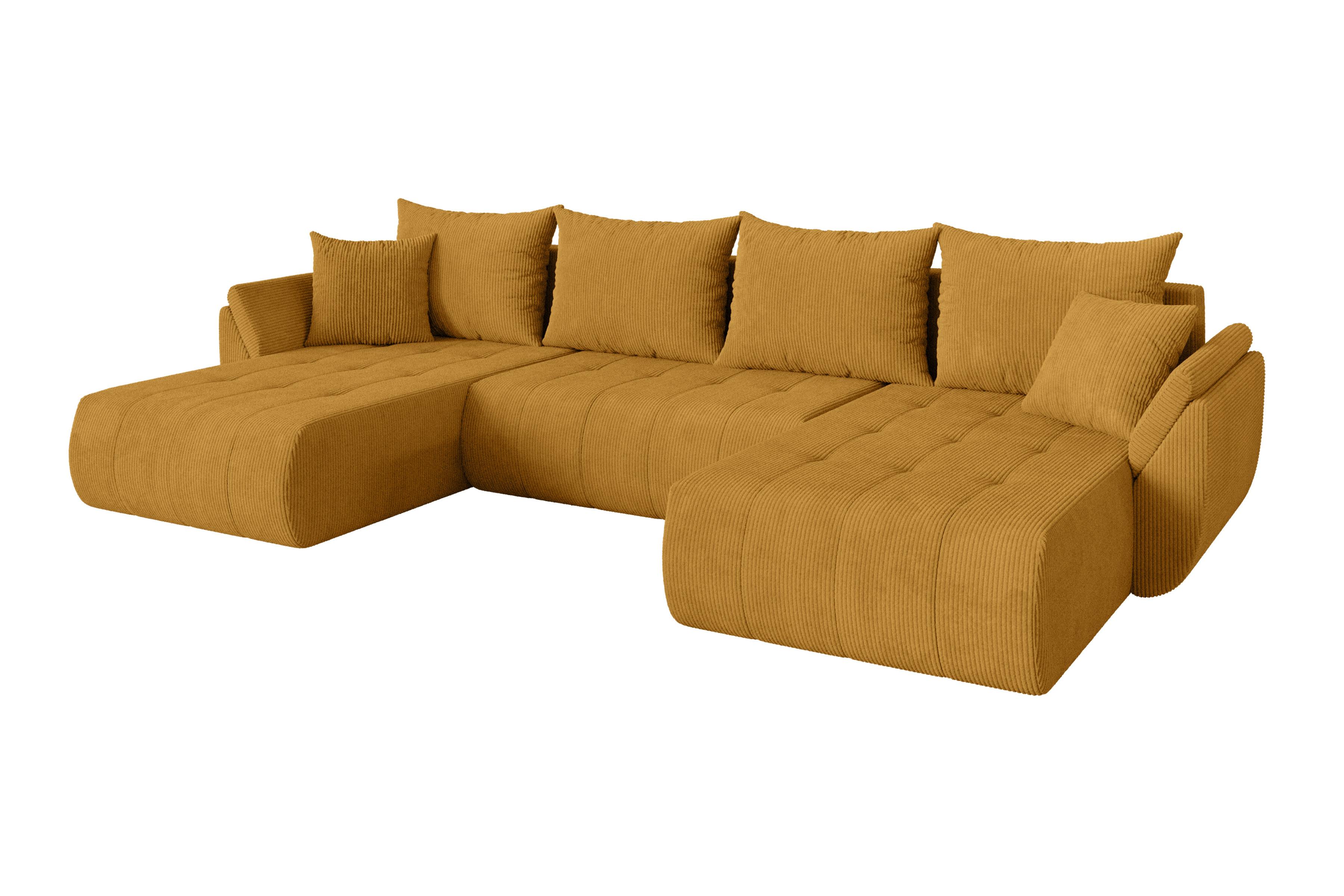WOHNLANDSCHAFT mit Schlaffunktion und Bettkasten TOKO-U 378x194x86 Senfgelb Cord - Dunkelgelb/Schwarz, Holzwerkstoff/Kunststoff (378/86/194cm) - ALTDECOR