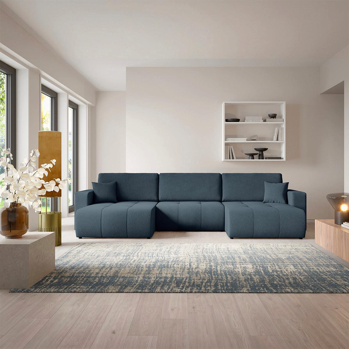 PANORAMASOFA Giulia 5 Sitzplätze Blau - Blau, Holz (344/82/149cm) - Petits-meubles
