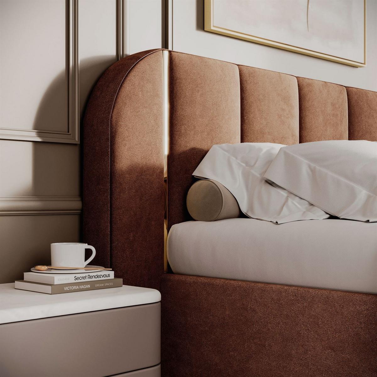 BETT AMARA GOLD 180x200 gepolstert mit Stauraum und Lattenrost, Royal Velvet 198 - Braun, Textil (180/200cm) - Lookway