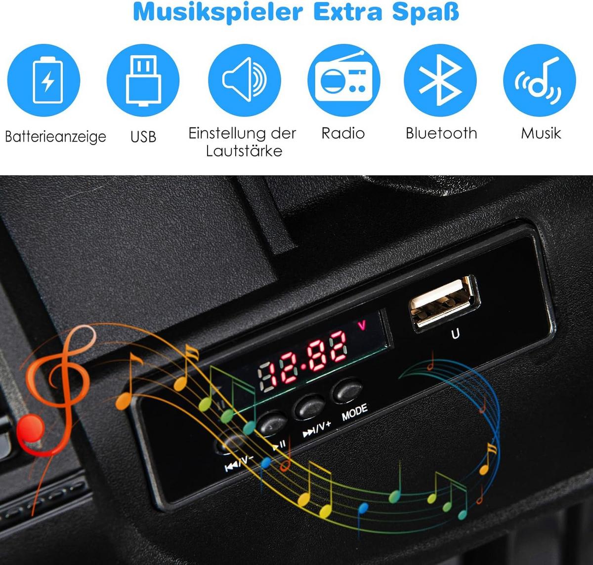ELEKTROAUTO 12V Kinder Schwarz - Schwarz, Kunststoff (112/67/72cm) - COSTWAY
