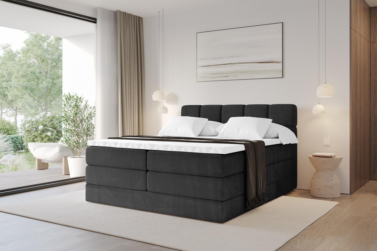 BOXBETT mit Matratze H3/H4 - FAMA KING - 120x200 cm Schwarz Casablanca - Schwarz, Holzwerkstoff (120/200cm) - ALTDECOR