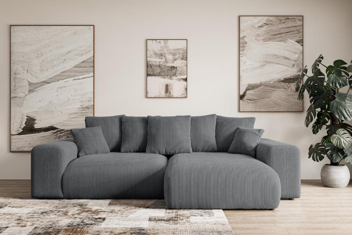 ECKSOFA Ottomane rechts ESKAR-L 266x176x72 Dunkelgrau Cord - Dunkelgrau/Schwarz, Holzwerkstoff/Kunststoff (176/266cm) - ALTDECOR
