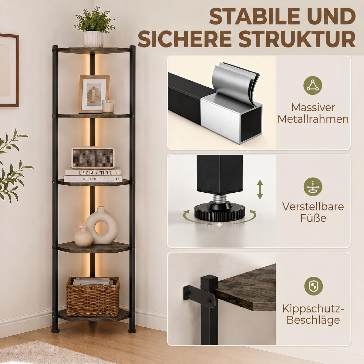 BÜCHERREGAL Spanplatte Stahl Rustikal Braun - Schwarz/Braun, Holzwerkstoff/Metall (32/147/32cm) - HOMCOM