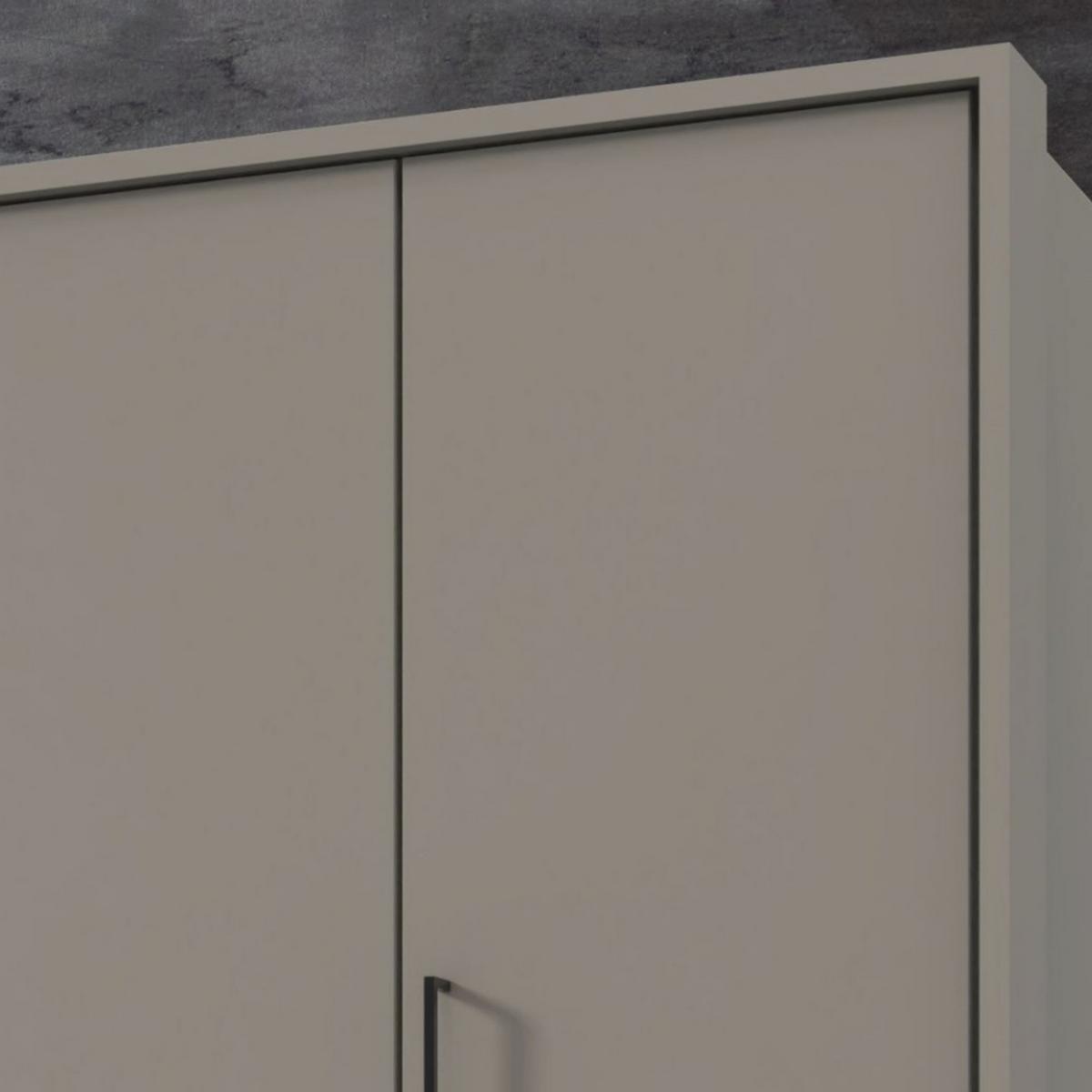 DREHTÜRENSCHRANK B228/H210/T58 cm, Sandgrau mit Absetzungen in Grafit, Kleiderschrank mit Passepartout&1Spiegeltür&Schubkästen, Griffe schwarz/ 22573 - Sandfarben/Schwarz, Holzwerkstoff/Kunststoff (228/210/58cm) - luma-home