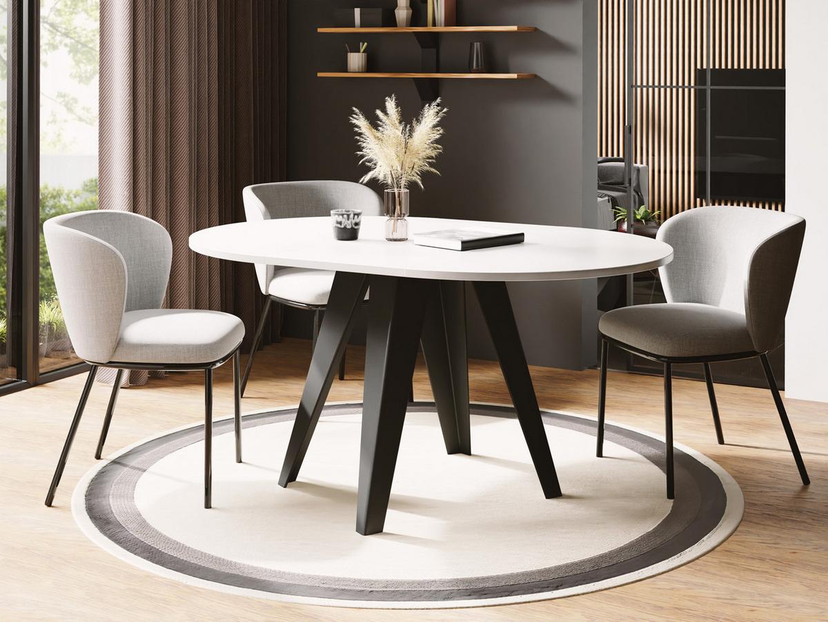 ESSTISCH Glory runder ausziehbarer, Weiß 90-130/100/76 cm - Schwarz/Weiß, Holzwerkstoff/Metall (90/130/76cm) - WFL GROUP