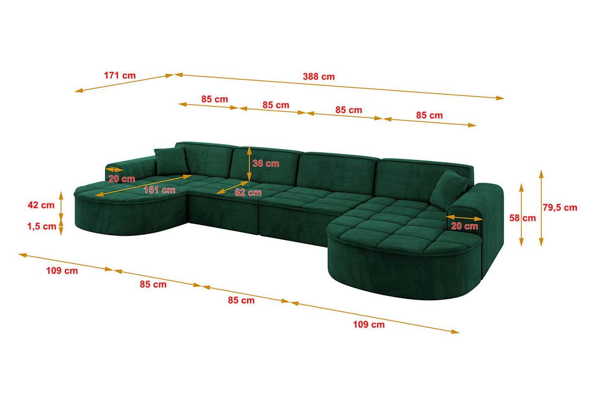 WOHNLANDSCHAFT TARO-U2 - 388x171x79,5 cm Grün - Grün, Holzwerkstoff/Textil (388/79.5/171cm) - ALTDECOR