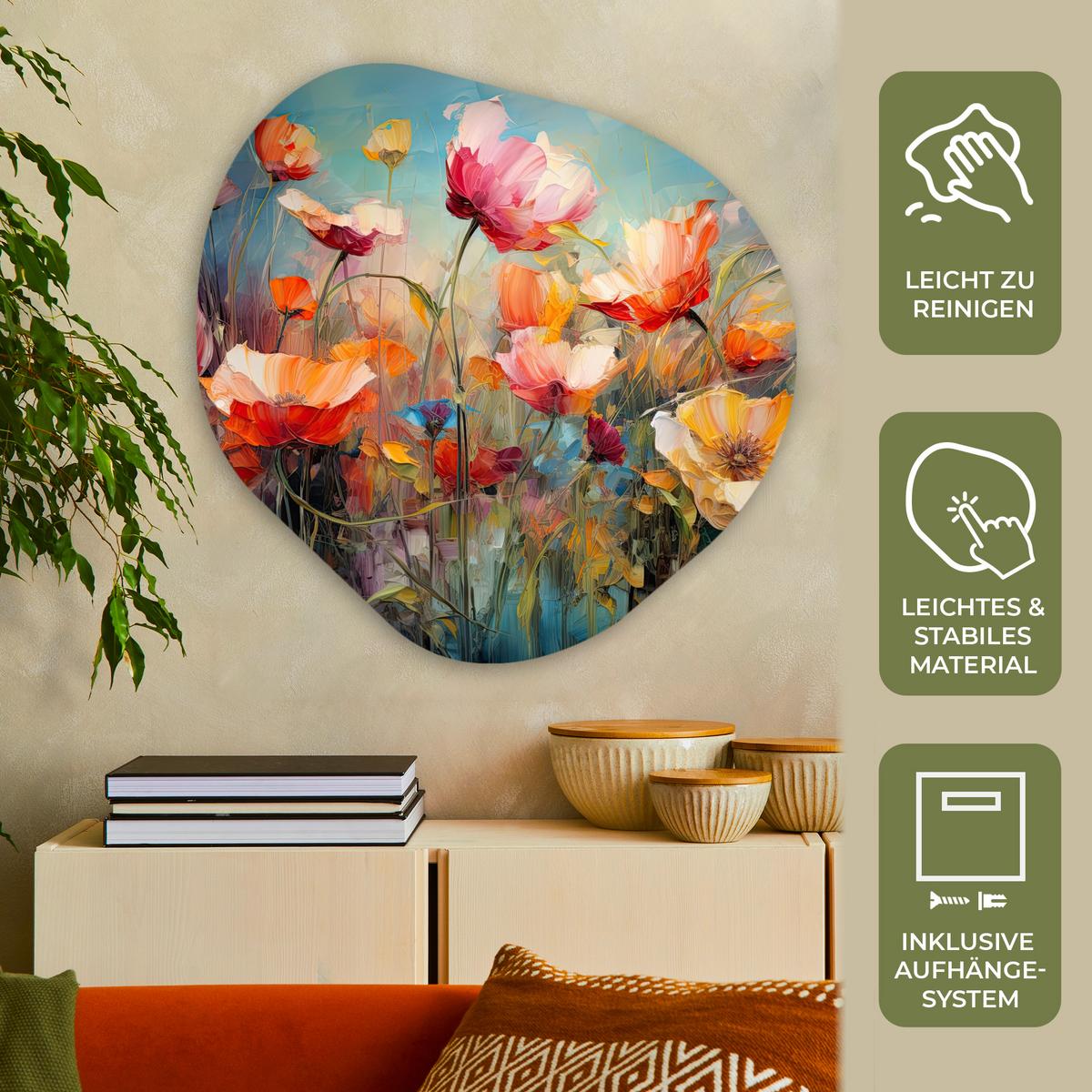 WANDBILD Blumen - Aquarell - Kunst - Botanisch - Natur Room Decor 90x90 cm - Orange, Kunststoff (90/90cm) - MuchoWow