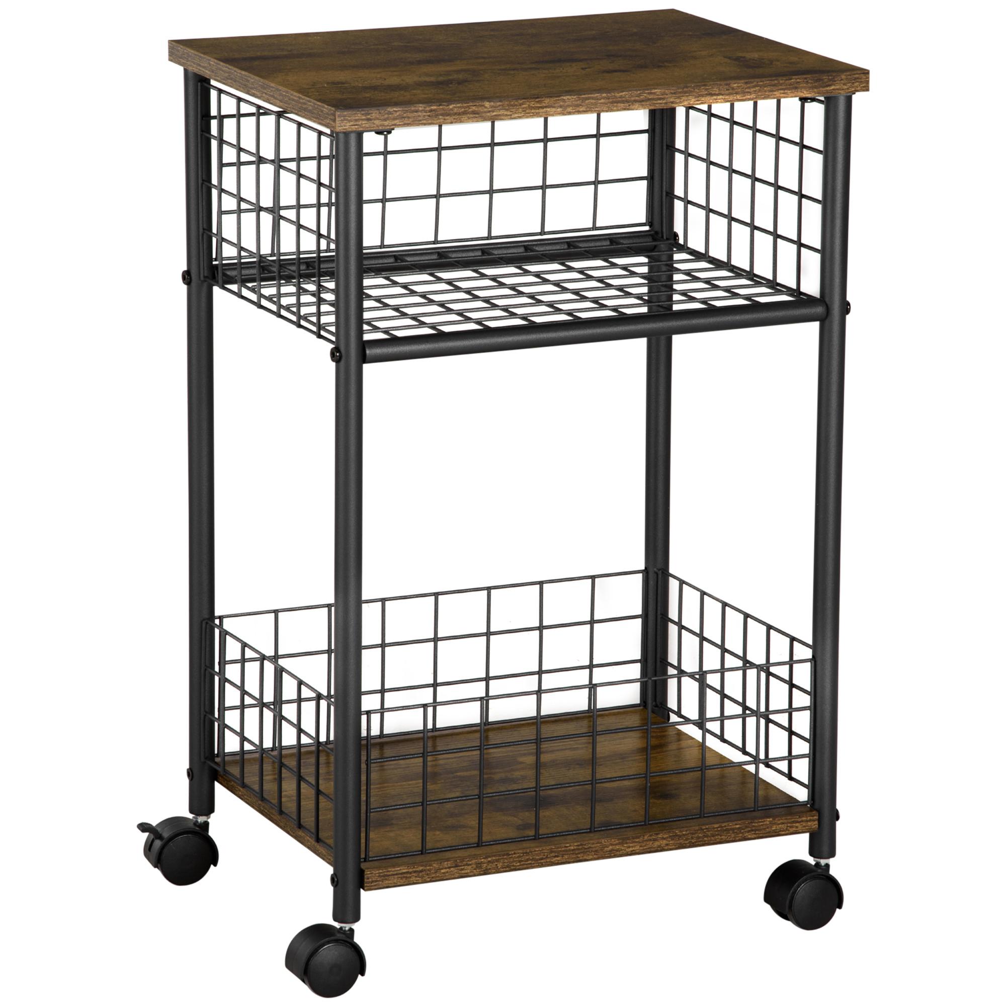 KÜCHENWAGEN, Spanplatte, Stahl, Rustikal-Braun - Braun, Kunststoff (30/62/40cm) - HOMCOM