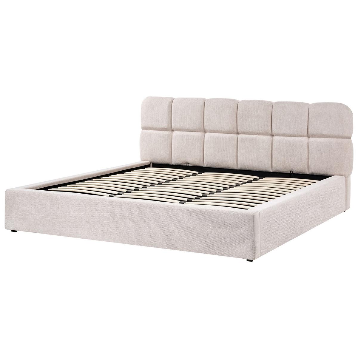 BETT mit Stauraum 180/200 cm Stoff Hellbeige Baston - Beige, Textil (180/200cm) - Beliani