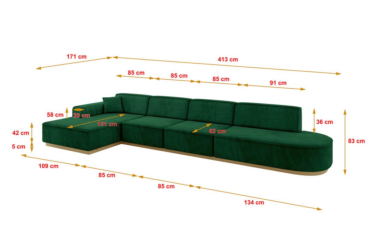 ECKSOFA Ottomane Links IREA-L3-v2 - 413x171x83 cm Grün - Grün, Holzwerkstoff/Textil (413/171cm) - ALTDECOR