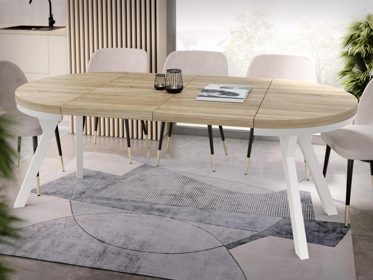 ESSTISCH Lume Weiß runder ausziehbarer, Sonoma Eiche 90-170/90/76 cm - Weiß/Sonoma Eiche, Holz/Holzwerkstoff (90/170/76cm) - WFL GROUP
