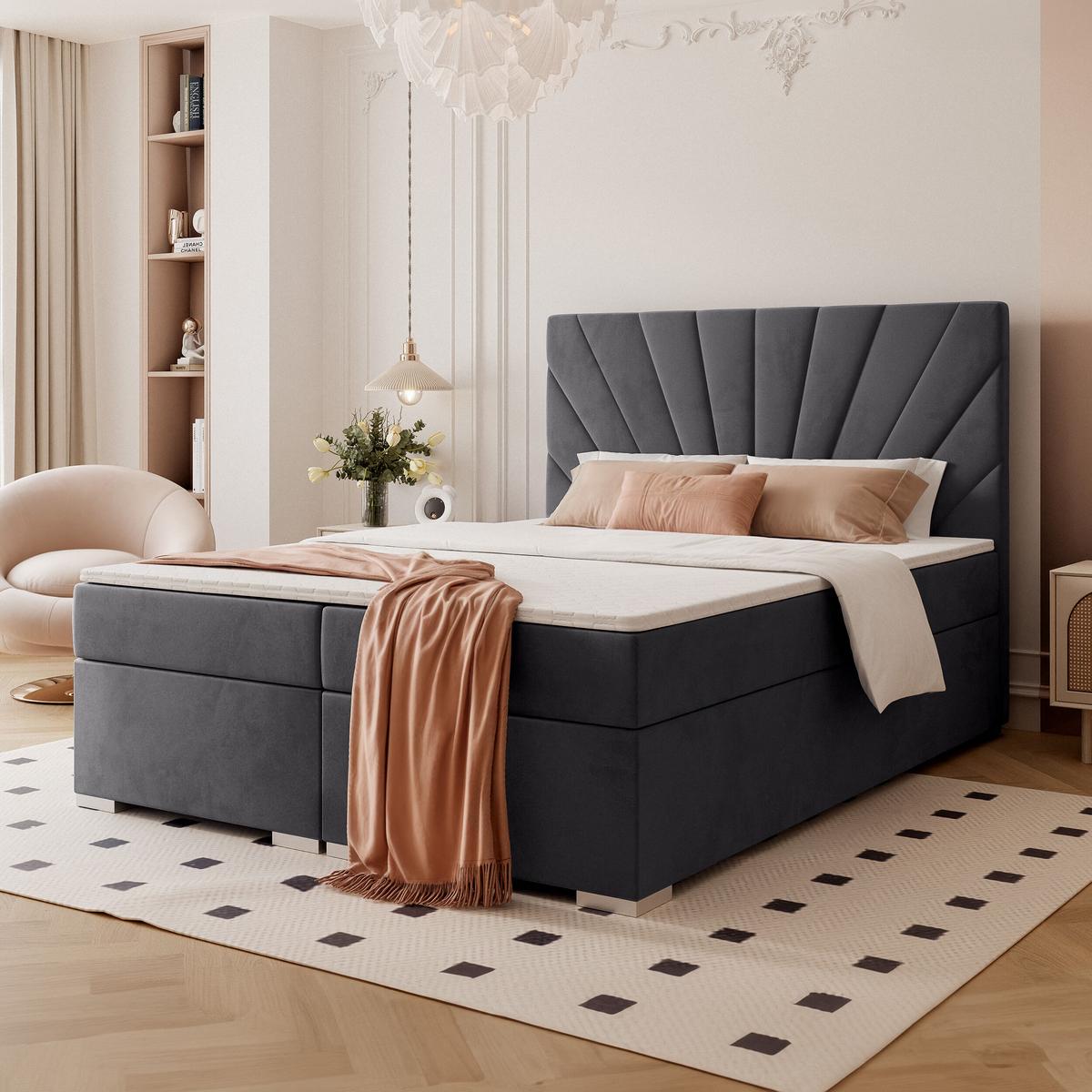 BOXBETT 160x200 cm mit Topper - Anthrazit, Holzwerkstoff/Textil (120/200cm) - Idohome