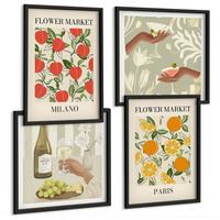 BILDER SET 4er Set - 50x50 cm & 40x60 cm Schwarzer Rahmen - Blumenwein Mailand Paris - Schwarz, Kunststoff (50/50cm) - TULUP