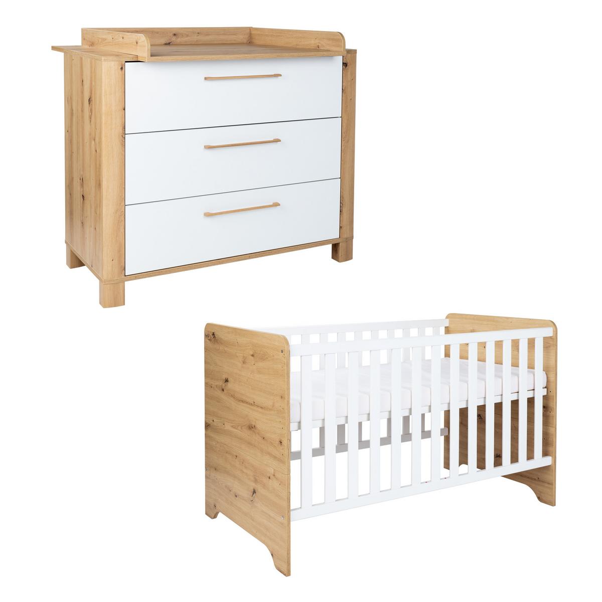 BABYZIMMER Set Marlon 2-tlg. - Weiß/Eiche Artisan, Holzwerkstoff (1/1/1cm) - arthur berndt