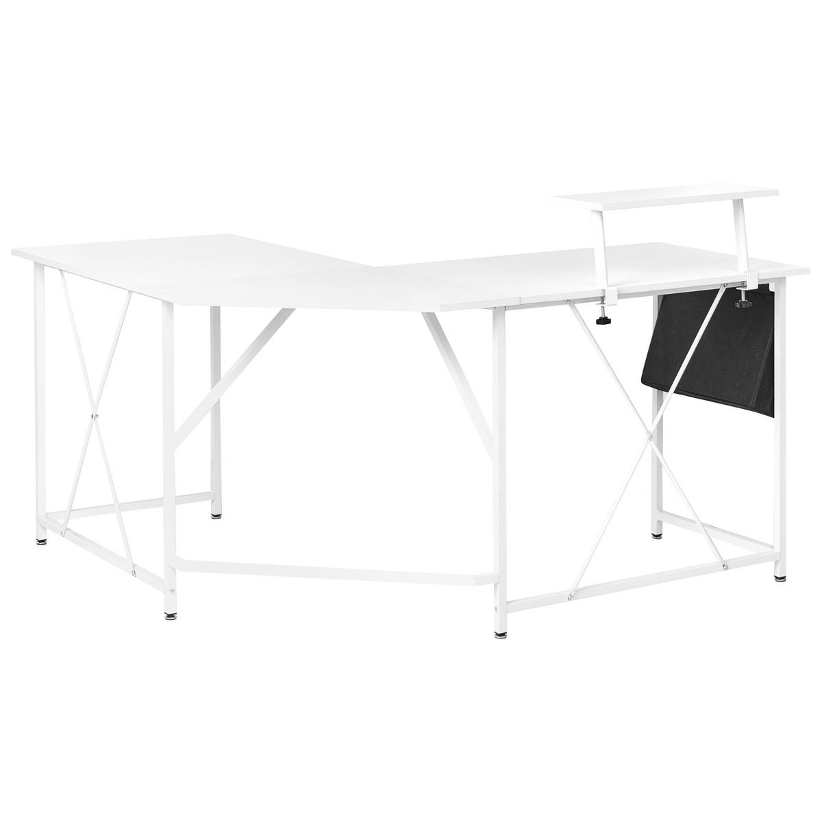 ECKSCHREIBTISCH Weiß 180/140 cm mit Stauraum Tacony - Weiß, Holzwerkstoff (140/180/94cm) - Beliani