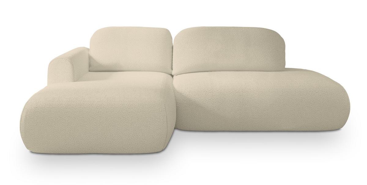 ECKSOFA NUVIRA L-S Creme Boucle-Stoff mit Schlaffunktion - Creme, Holz (279/158cm) - MASSENO