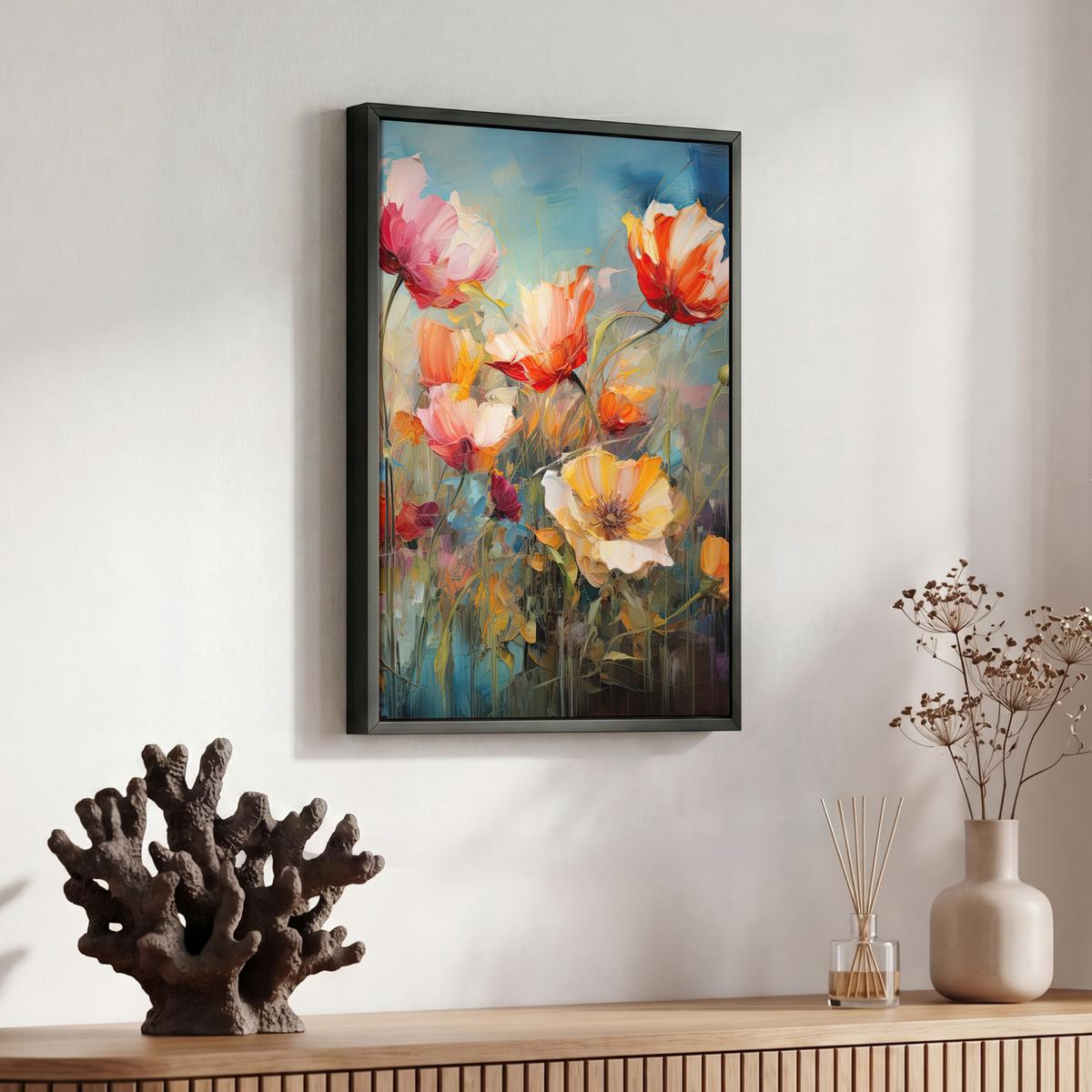 LEINWAND Bilder mit Rahmen - Blumen - Aquarell - Kunst - Botanisch - Natur - 30x40 - Orange, Textil (30/40cm) - MuchoWow