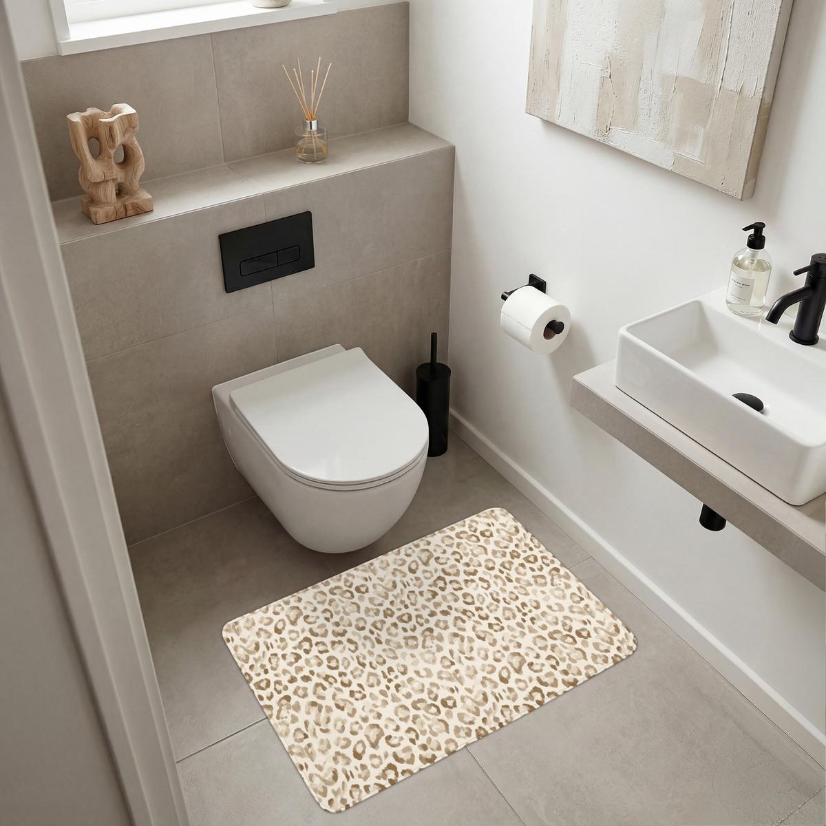 BADEMATTE Leopard - Klassisch - Beige 90x60 cm - Hellbraun, Textil (90/60cm) - OnlyWow