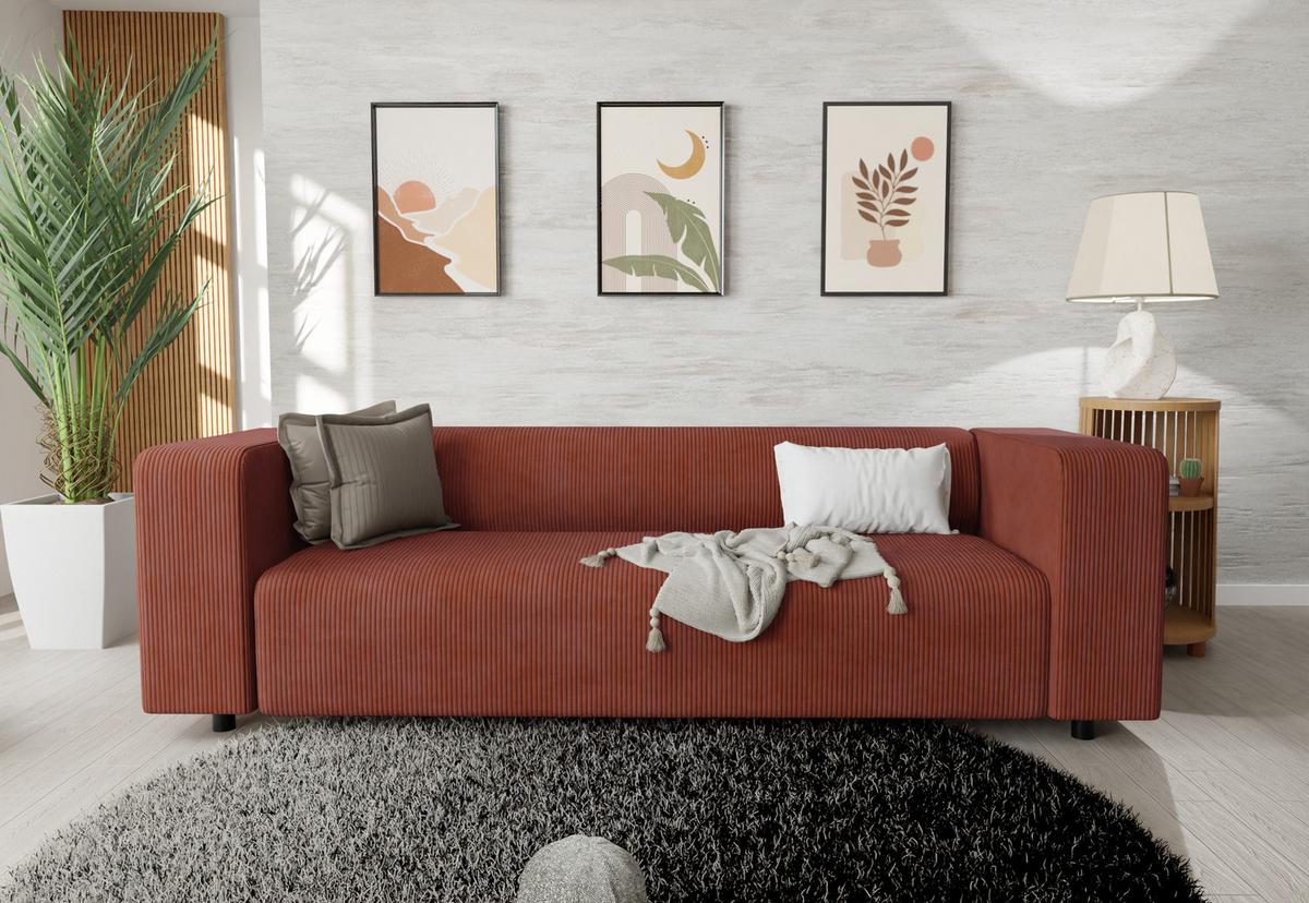 SITZGARNITUR 3+2 Tove Terrakotta Cord - Terracotta/Schwarz, Holz/Kunststoff (175/65/80cm) - S-Style Möbel