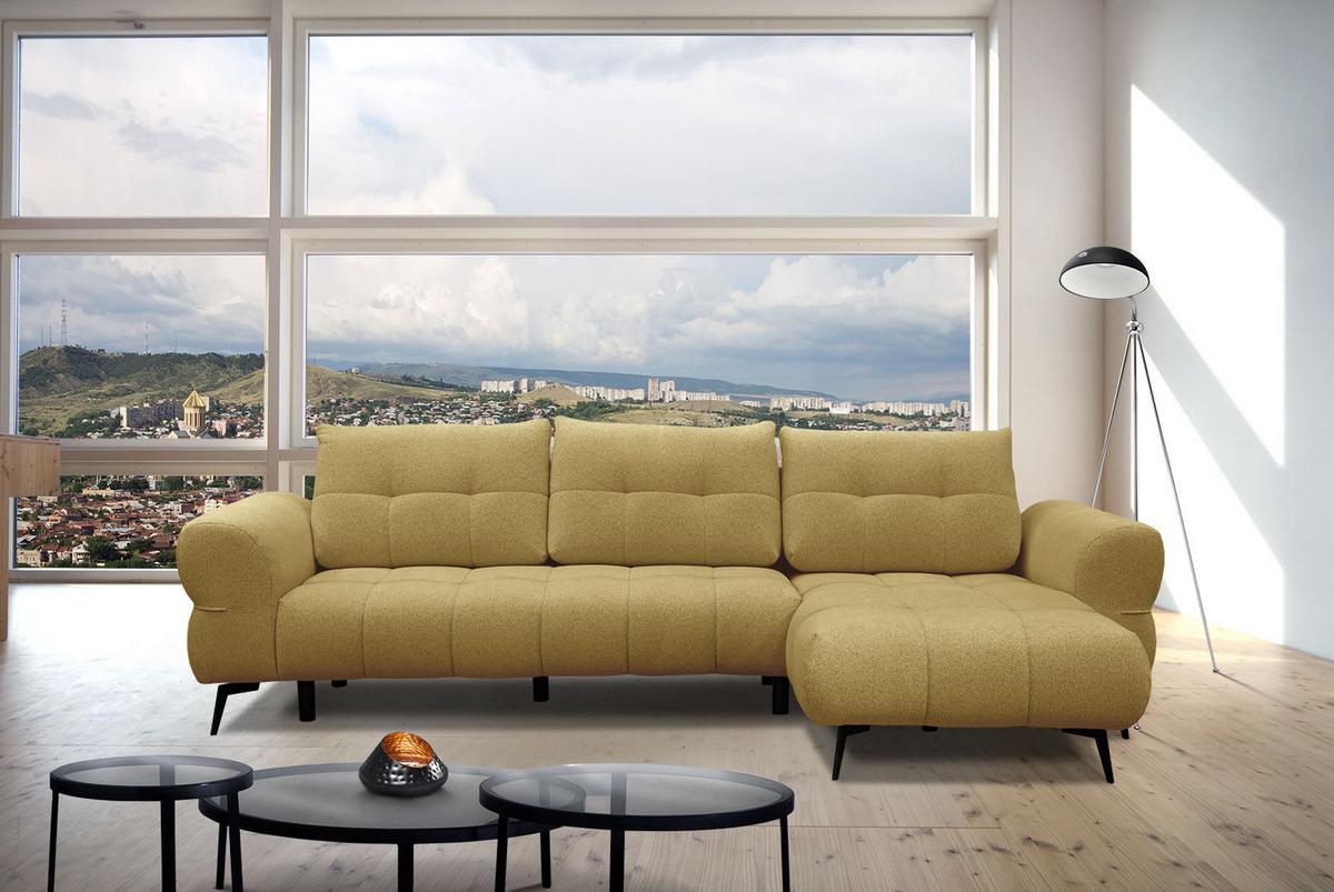 ECKSOFA SALVINI 4-Sitzer, honig - Schwarz/Honig, Holzwerkstoff/Textil (292/158cm) - Wozimo