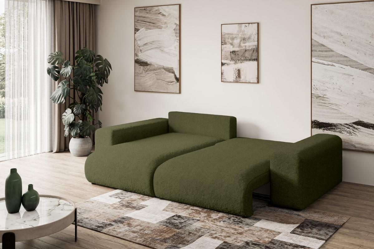 ECKSOFA Ottomane links ESKAR-L 266x176x72 Olivgrün Bouclé - Schwarz/Olivgrün, Holzwerkstoff/Kunststoff (266/176cm) - ALTDECOR