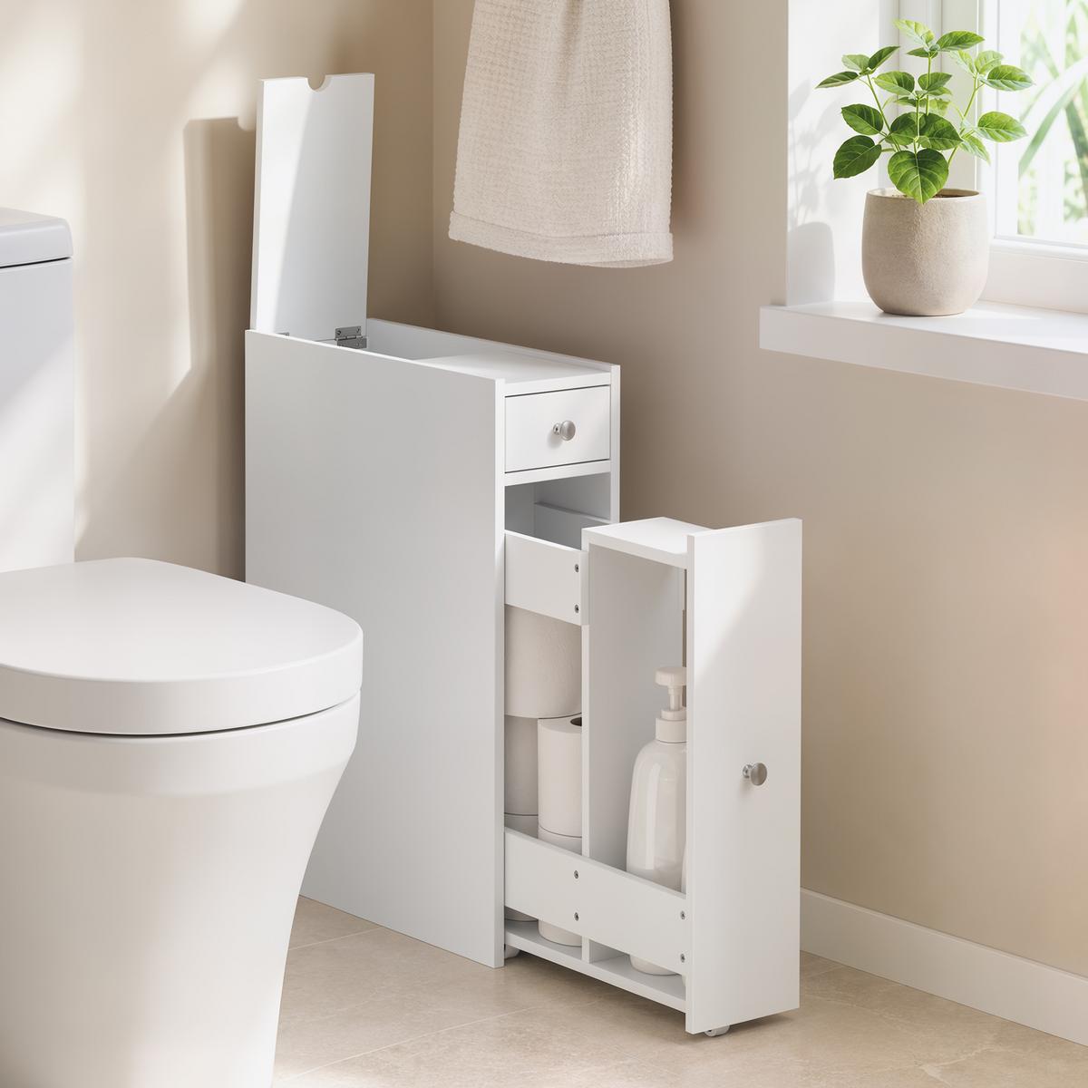 BADEZIMMERSCHRANK MDF PU-Papier Weiß - Weiß, Holzwerkstoff/Kunststoff (16/58/48cm) - HOMCOM
