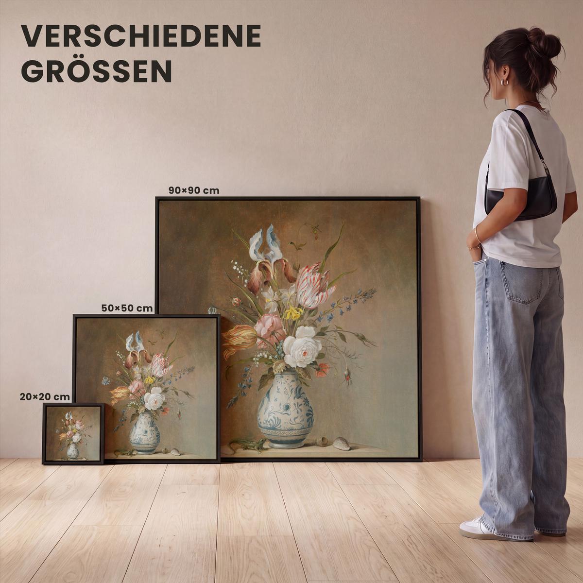 LEINWAND Bilder mit Rahmen - Alte Meister - Blumen - Balthasar van der Ast - 50x50 - Hellbraun, Textil (50/50cm) - MuchoWow