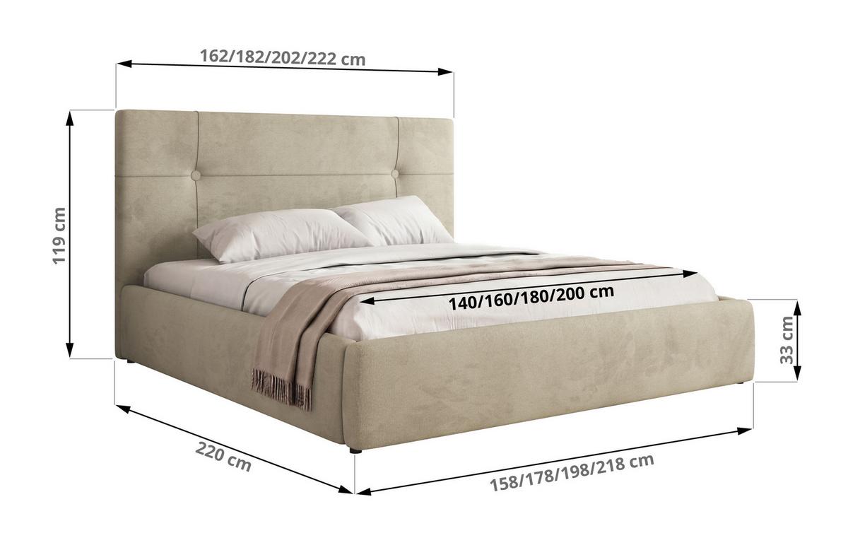 POLSTERBETT CALERIO CLASSIC 160/200 - Beige Velvet - Matratze Pocket - Beige/Schwarz, Kunststoff/Textil (160/200cm) - MKS